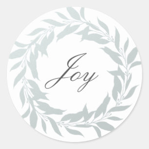 Chic Script Joy Light Blue Foil Wreath Weihnachten Runder Aufkleber