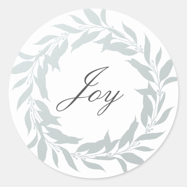 Chic Script Joy Light Blue Foil Wreath Weihnachten Runder Aufkleber (Vorderseite)