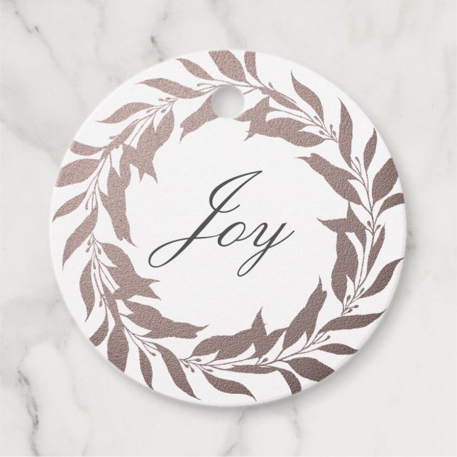 Chic Script Joy Lila Foil Wreath Weihnachtsklasse Geschenkanhänger (Vorderseite)