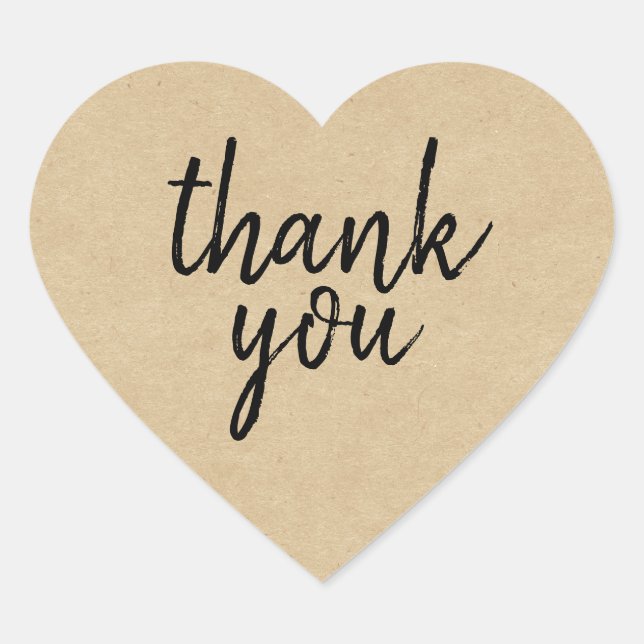Chic Script Kraft Paper Danke Geschenk Herz-Label Herz-Aufkleber (Vorderseite)