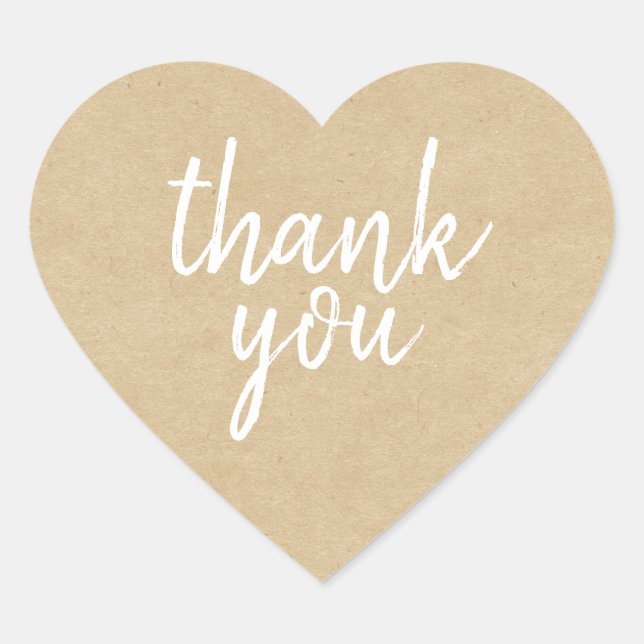 Chic Script Kraft Paper Danke Geschenk Herz-Label Herz-Aufkleber (Vorderseite)