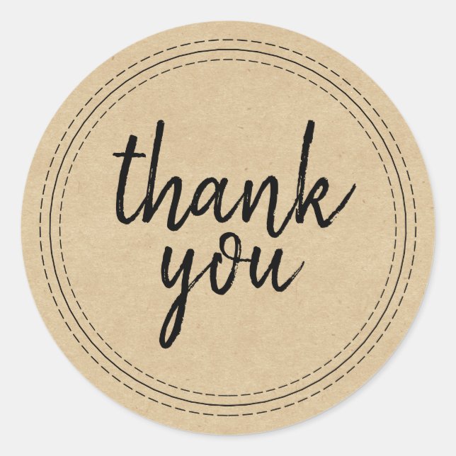 Chic Script Kraft Paper Danke Geschenketikett Runder Aufkleber (Vorderseite)