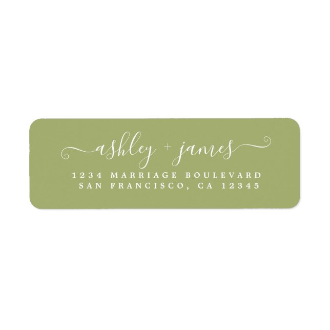 Chic Script Leaf Green Wedding Rücksendeadresse (Vorne)