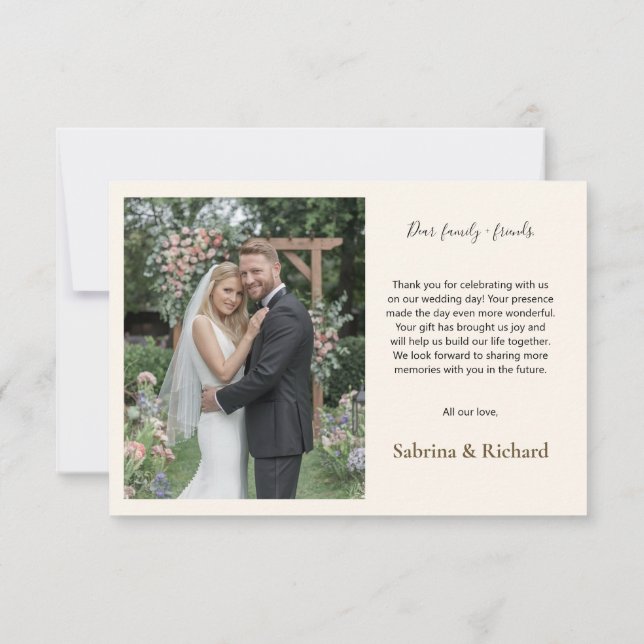 Chic Script Liebe Braun und Cream Floral Hochzeit Dankeskarte (Rückseite)