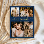 Chic Script-Liebe und danke Hochzeit danke Ihnen P Postkarte<br><div class="desc">Elegante, Minimalistische Gold und Navy Script Hochzeit 5 Foto Collage Vielen Dank Postcard. Moderne Hochzeit danke Ihnen Karte Vorlage mit fünf (5) Foto auf der Vorderseite und ein (1) Foto auf der Rückseite. Mit dem Text "Liebe und Dank" in einer Wirblen Hand gezeichnet Typografie Skript-Schriftart in Gold auf marineblau Hintergrundfarbe....</div>
