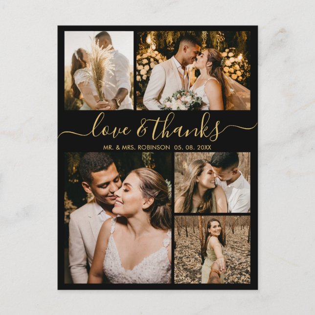 Chic Script-Liebe und vielen Dank für Ihre Hochzei Postkarte (Vorderseite)