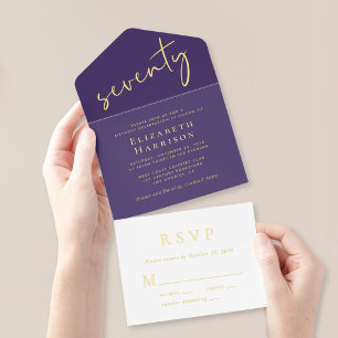 Chic Script Lila 70. Geburtstagsparty All-in-One-Einladung