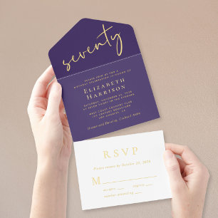 Chic Script Lila 70. Geburtstagsparty All-in-One-Einladung