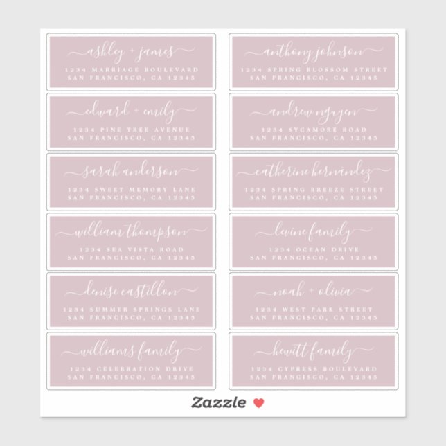 Chic Script Lila Wedding Guest Address Labels (Blatt)