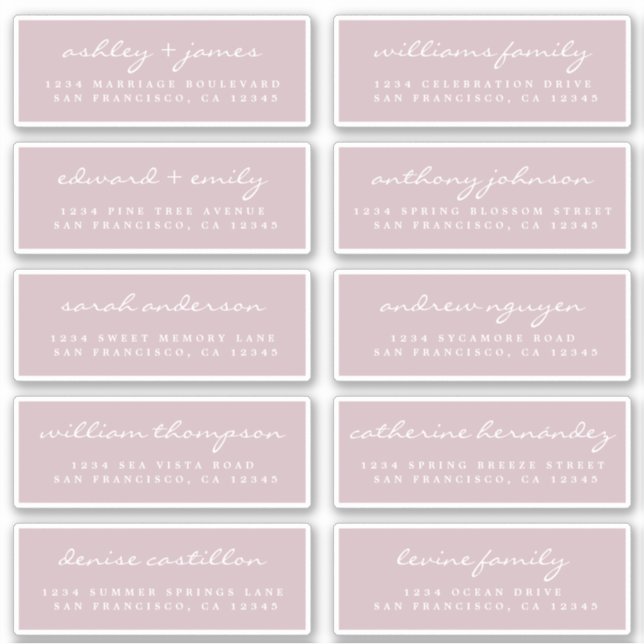 Chic Script Lila Wedding Guest Address Labels (Vorderseite)