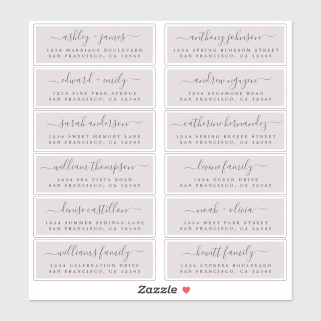 Chic Script Lila Wedding Guest Address Labels (Blatt)