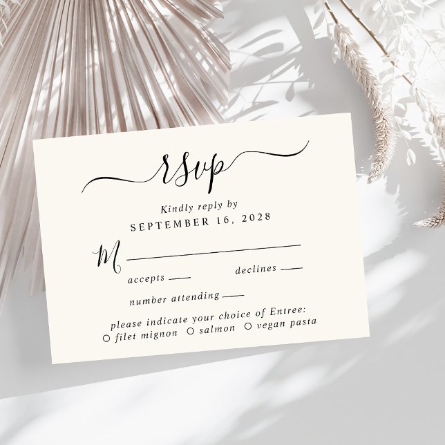 Chic Script Menü Auswahl Cream Wedding RSVP (Von Creator hochgeladen)