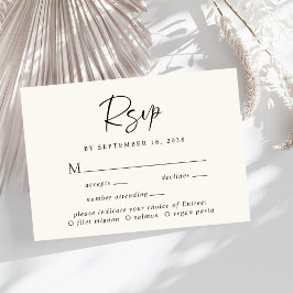 Chic Script Menü Auswahl Cream Wedding RSVP Karte