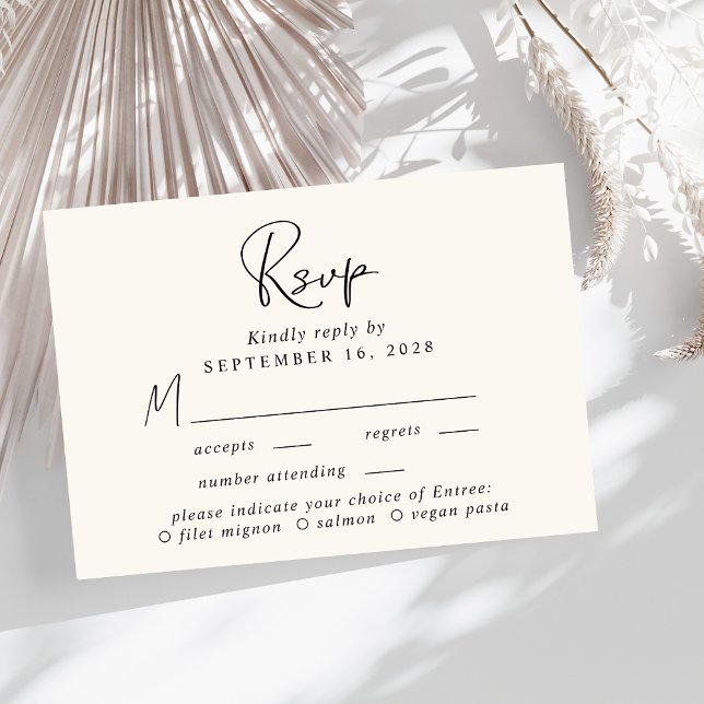 Chic Script Menü Auswahl Cream Wedding RSVP Karte (Von Creator hochgeladen)