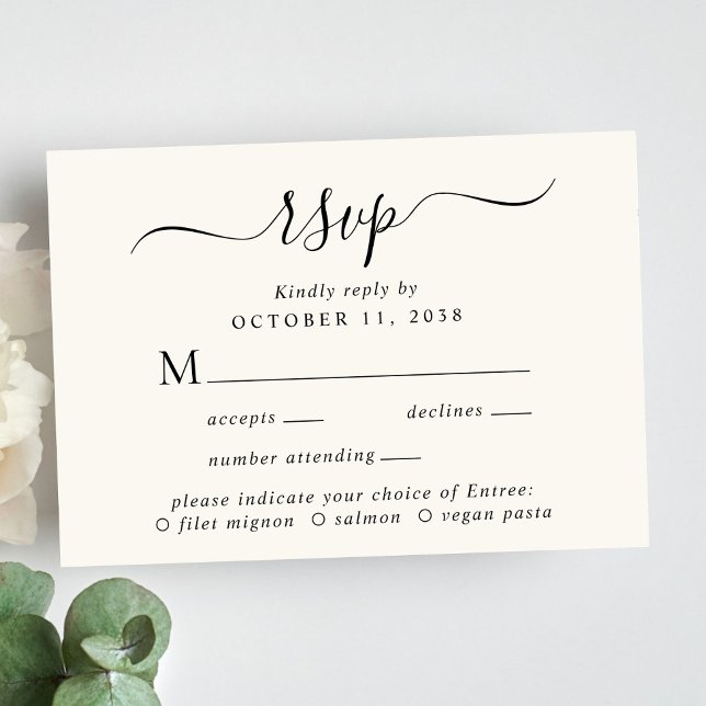 Chic Script Menü Auswahl Cream Wedding RSVP Karte (Von Creator hochgeladen)