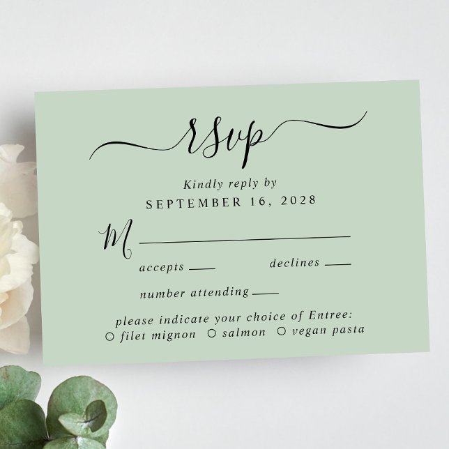 Chic Script Menü Auswahl Sage Wedding RSVP Karte (Von Creator hochgeladen)