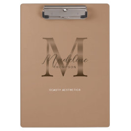 Chic Script Metallic Taupe Gold Monogram Klemmbrett