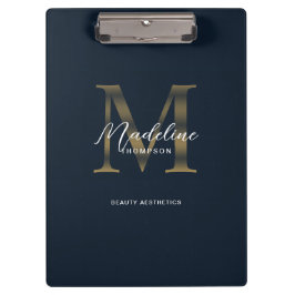Chic Script Metallisch Navy Blau Gold Monogramm Klemmbrett