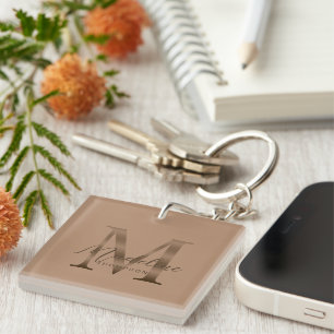 Chic Script Metallisch Taupe Gold Monogramm Schlüsselanhänger