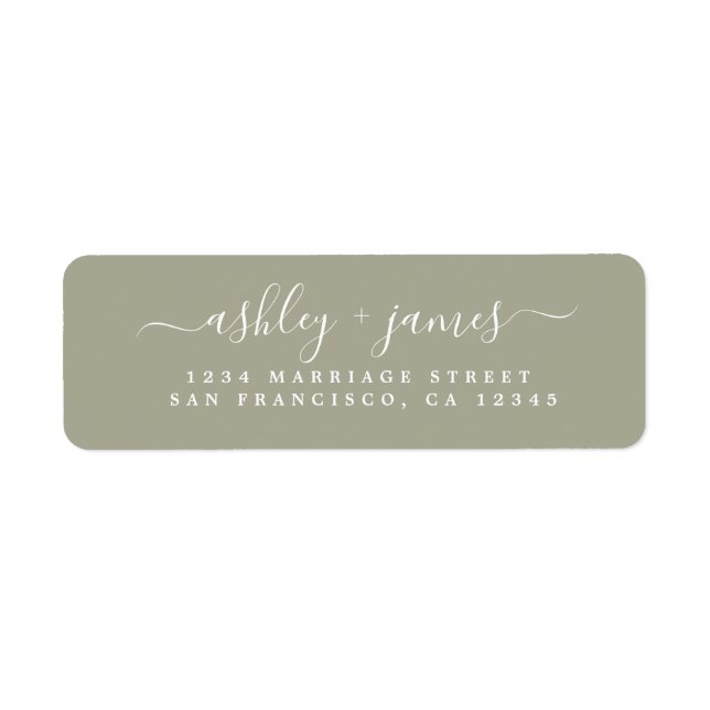 Chic Script Moss Gray Wedding Rücksendeadresse (Vorne)