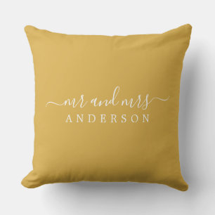 Chic Script Mr. Yellow Ochre Newlywed Monogram Kissen