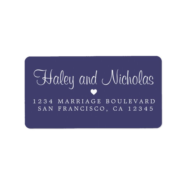 Chic Script Names Navy Blue Wedding Rücksendeadres Adressaufkleber (Vorne)