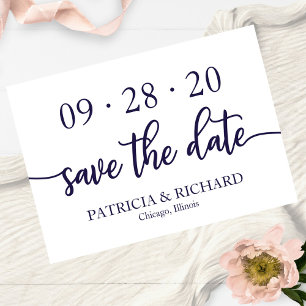 Chic Script Navy Blau Weiße Hochzeit Save The Date Einladung