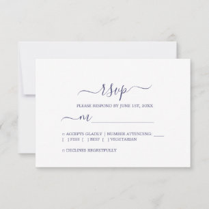 Chic Script Navy Blue Minimal Wedding RSVP Karte