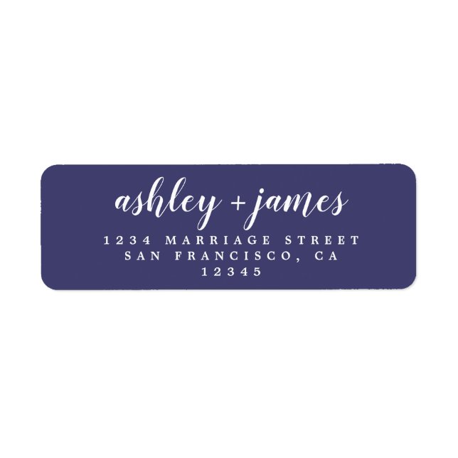 Chic Script Navy Blue Wedding Rücksendeadresse (Vorne)