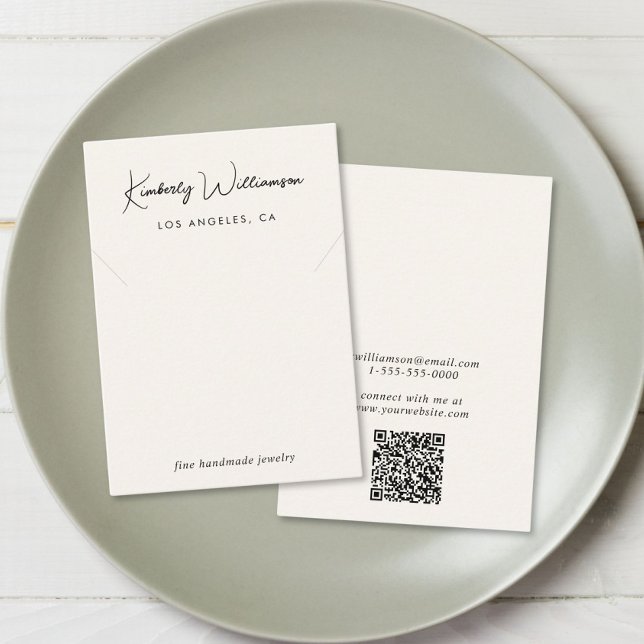 Chic Script Necklace Cream Juwelier Display Card Visitenkarte (Empower your name in our signature script as your logo and brand identity)