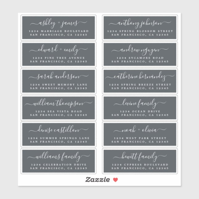 Chic Script Off-Black Wedding Guest Address Labels (Blatt)