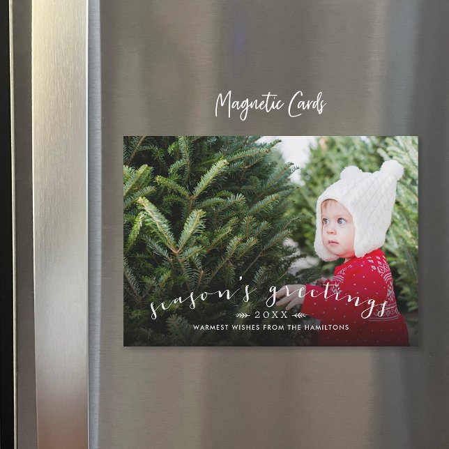 Chic Script Overlay Magnetic Holiday Foto Card Magnetkarte (Von Creator hochgeladen)