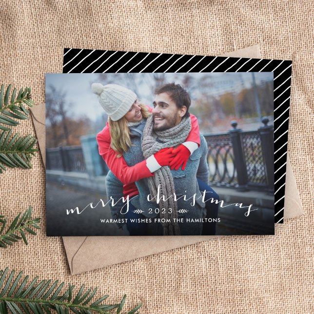 Chic Script Overlay Weihnachts-Fotokarte Feiertagskarte (Von Creator hochgeladen)