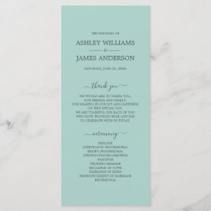 Chic Script Pastel Blue Einfache Minimale Hochzeit Programm
