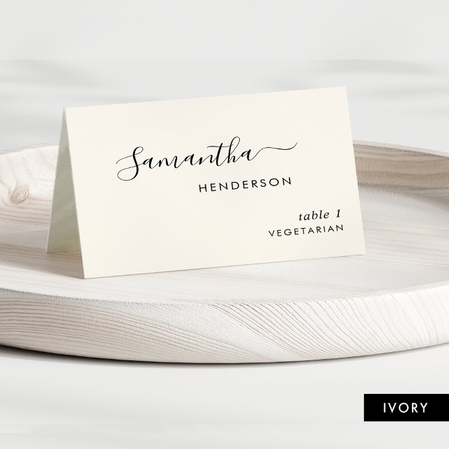 Chic Script Personalisiert Wedding Ivory Platzkart Tischnummer (Von Creator hochgeladen)