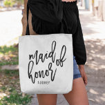 Chic Script-Personalisierte Trauzeugin<br><div class="desc">Geben Sie Ihrer Trauzeugin mit dieser super niedlichen personalisierten Tasche! Das moderne Schwarz-Weiß-Design zeichnet sich durch "Trauzeugin" in der handgeschriebenen Schrift-Typografie aus. Passen Sie den Namen Ihrer Trauzeugin mithilfe des bereitgestellten Vorlagenfelds einfach an.</div>