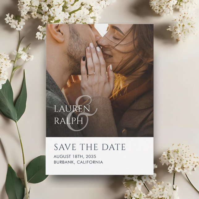 Chic Script Photo Wedding Save The Date Feiertagskarte (Von Creator hochgeladen)