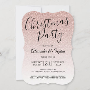 Chic Script Pink Glitzer Ombre Christmas Party Inv Einladung