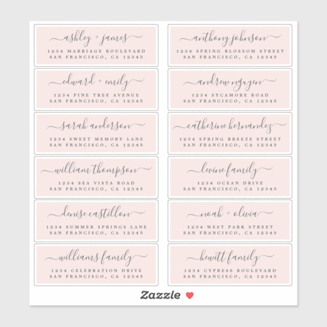 Chic Script Pink Wedding Guest Address Labels (Blatt)