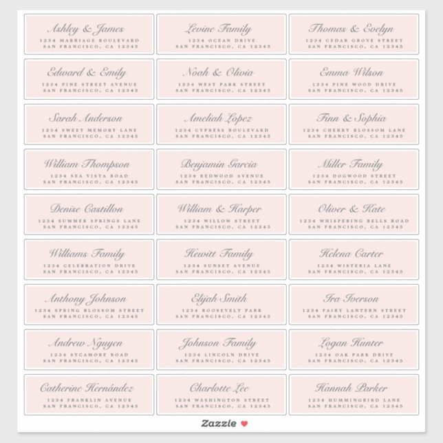 Chic Script Pink Wedding Guest Address Labels (Blatt)