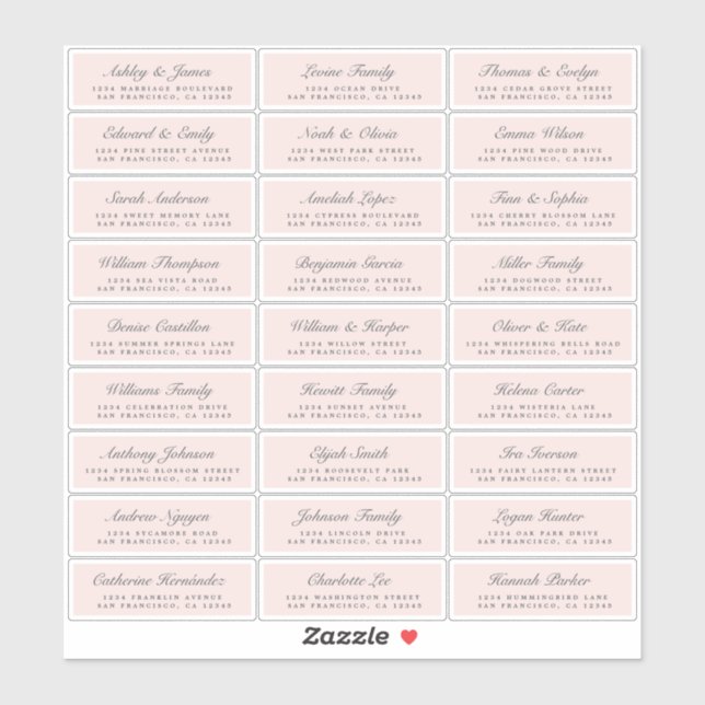 Chic Script Pink Wedding Guest Address Labels (Blatt)