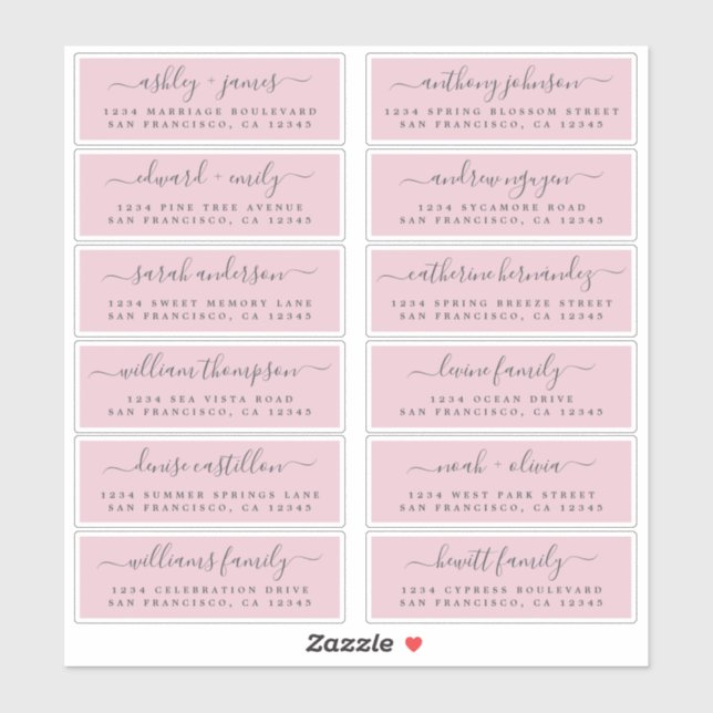 Chic Script Pink Wedding Guest Address Labels (Blatt)