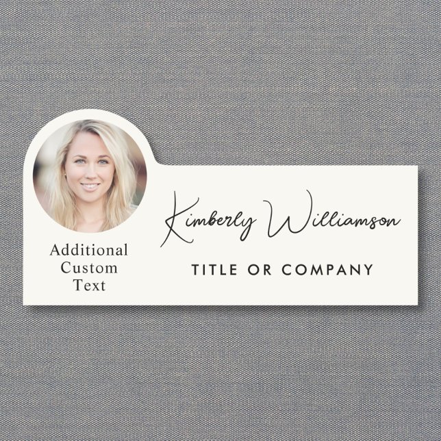 Chic Script Professional Cream Foto Namensschild (Chic Script Professional Cream Photo Name Tag)