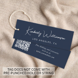 Chic Script QR-Code Blaues Kleidungsetikett Mini Visitenkarte