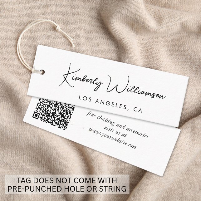 Chic Script QR Code Closing Hang Tag (Empower your name in our signature script as your logo and brand identity)