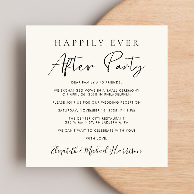 Chic Script QR Code Cream Wedding Reception Einladung (A chic Happily Ever After Party Invitation to set the tone for an unforgettable event)