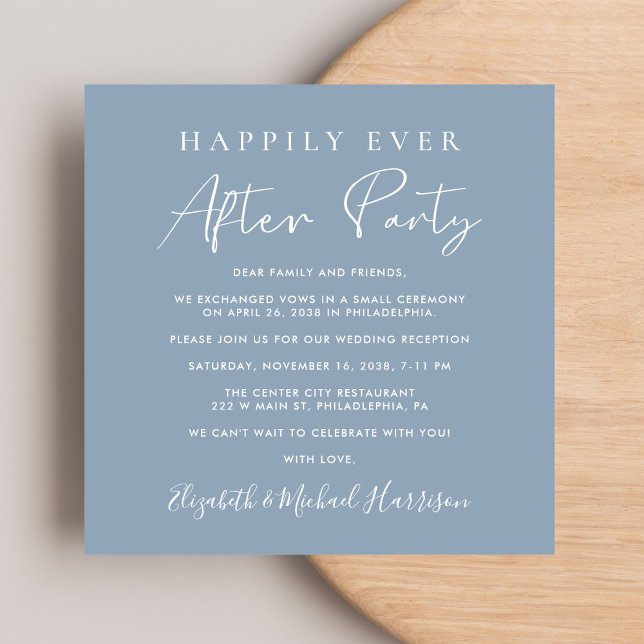 Chic Script QR Code Dusty Blue Wedding Reception Einladung (A chic Happily Ever After Party Invitation to set the tone for an unforgettable event)