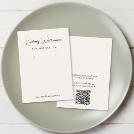 Chic Script QR Code Earring Cream Display Card Visitenkarte