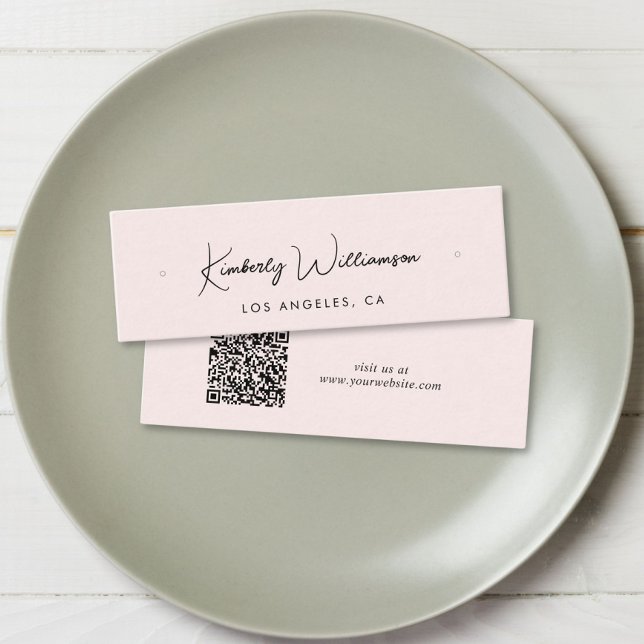 Chic Script QR-Code mit rosafarbener Grafikkarte Mini Visitenkarte (Empower your name in our signature script as your logo and brand identity)