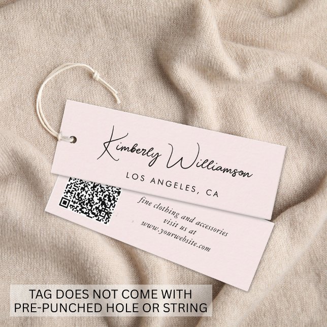 Chic Script QR-Code Rosa Kleidungsetikett Mini Visitenkarte (Empower your name in our signature script as your logo and brand identity)